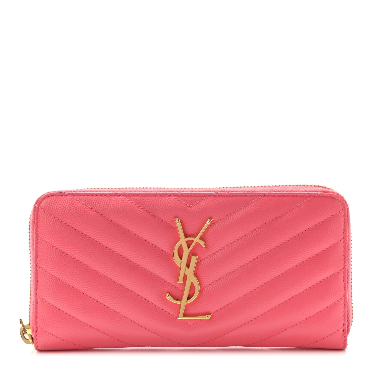 Saint Laurent Grain De Poudre Matelasse Chevron Monogram Zip Around Wallet Rose Clair 1 of 16