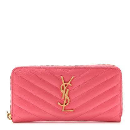 Saint Laurent Grain De Poudre Matelasse Chevron Monogram Zip Around Wallet Rose Clair 1 of 16