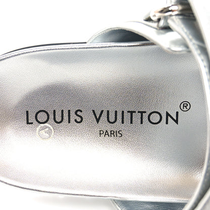 Louis Vuitton Metallic Calfskin Monogram Embossed Bom Dia Flat Mule Sandals 39 Silver 6 of 8