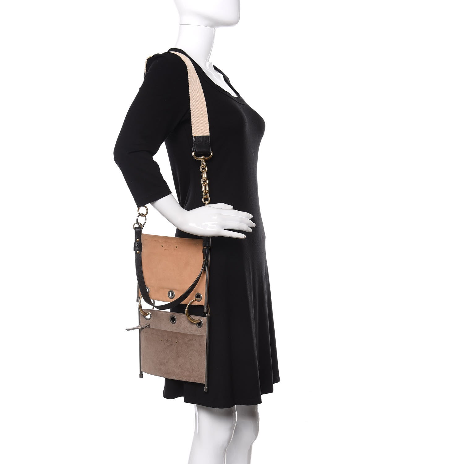 Chloe Smooth Calfskin Suede Roy Double Shoulder Bag Merino Grey Blushy Pink 2 of 12