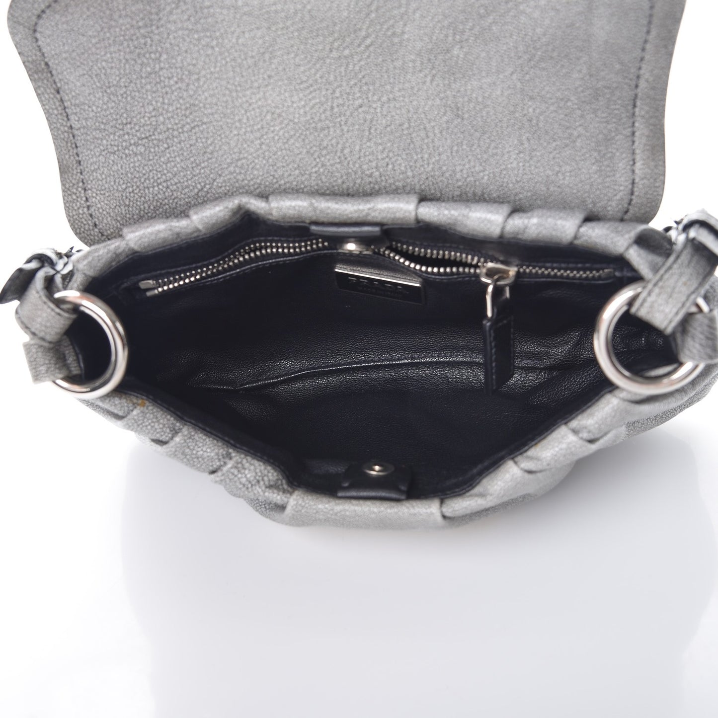 Metallic Goatskin Shoulder Flap Bag Silver