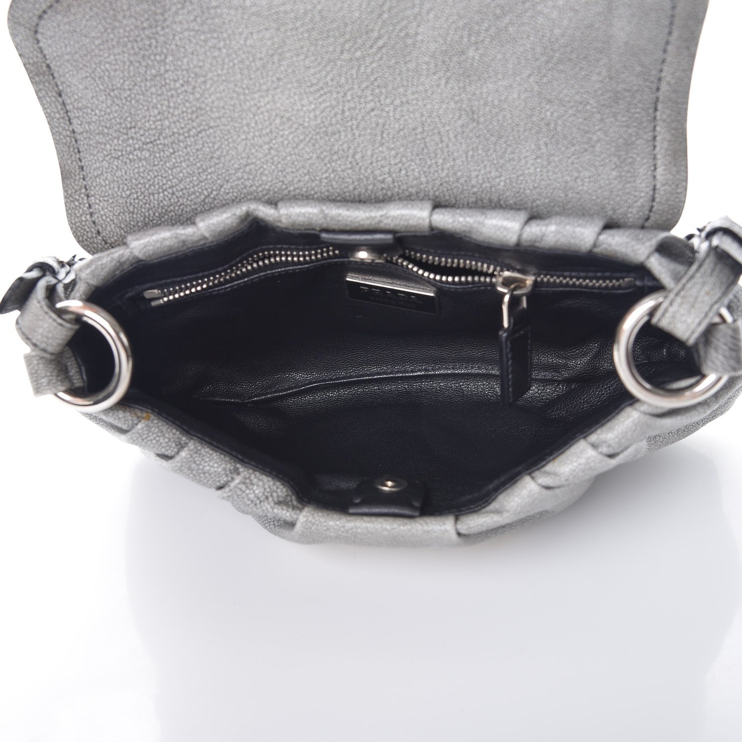 Prada Metallic Goatskin Shoulder Flap Bag Silver 5 of 9