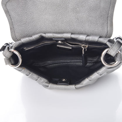 Prada Metallic Goatskin Shoulder Flap Bag Silver 5 of 9