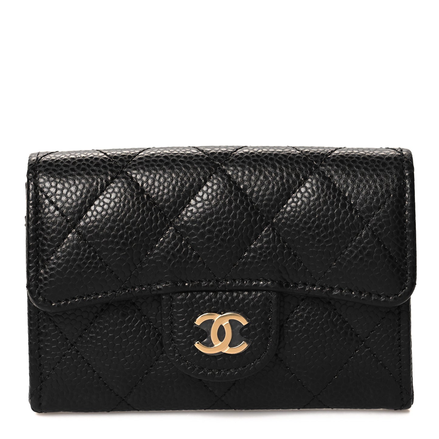 Caviar Quilted Flap Card Holder Wallet Black
