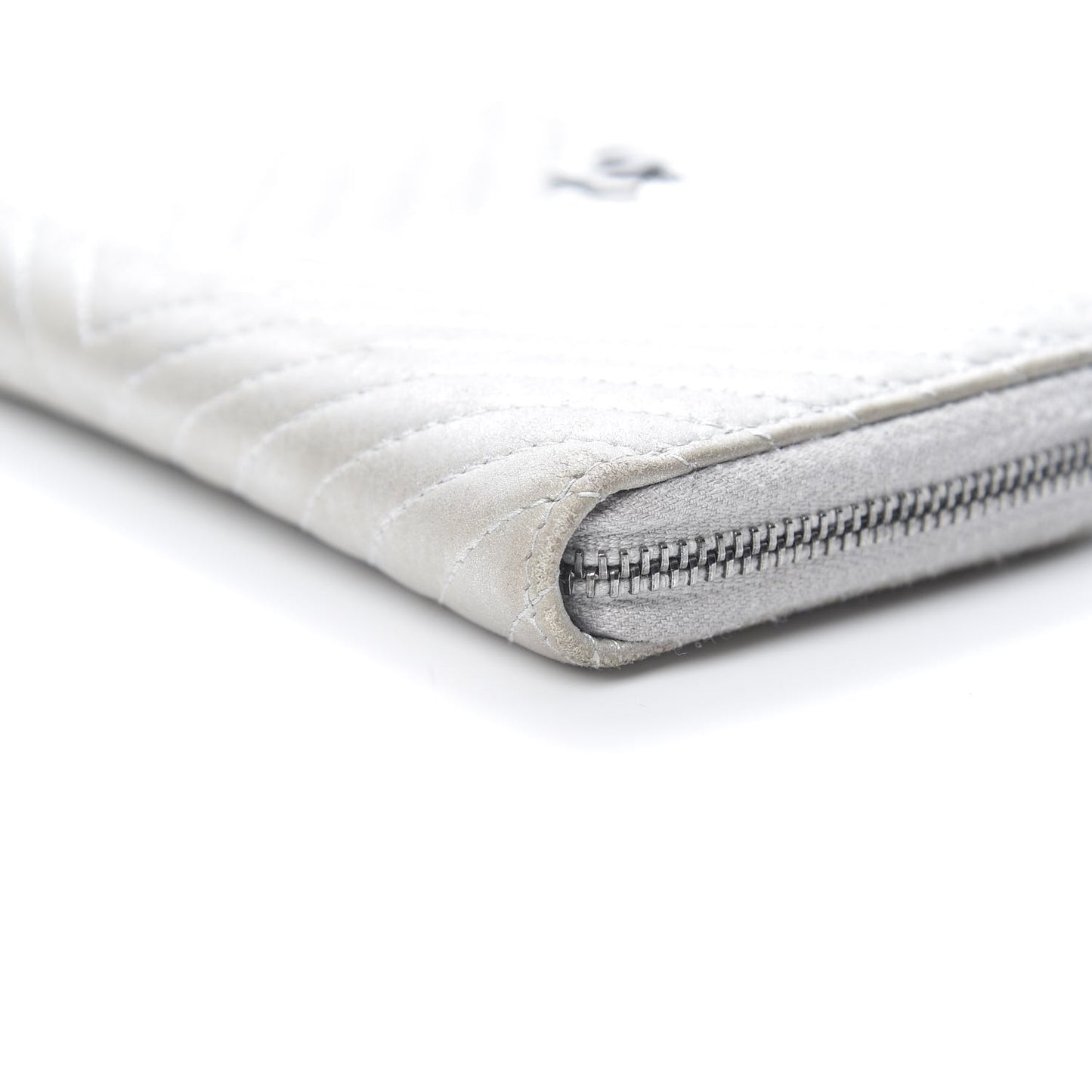 Metallic Lambskin Chevron Quilted Small Zip Around Wallet Silver