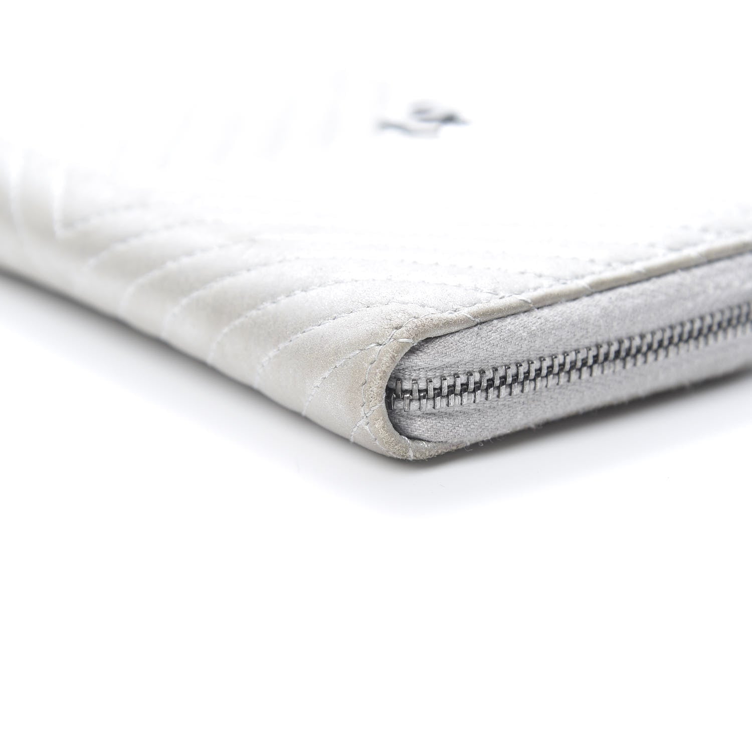 Chanel Metallic Lambskin Chevron Quilted Small Zip Around Wallet Silver 9 of 13