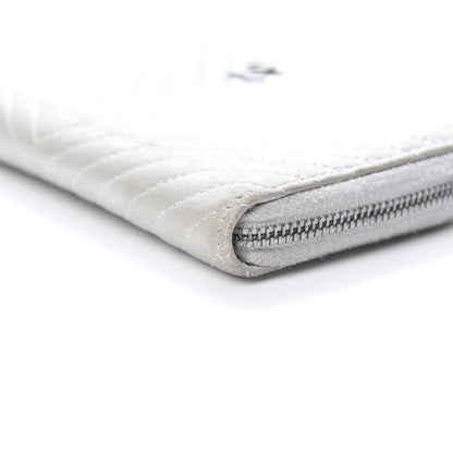 Chanel Metallic Lambskin Chevron Quilted Small Zip Around Wallet Silver 9 of 13