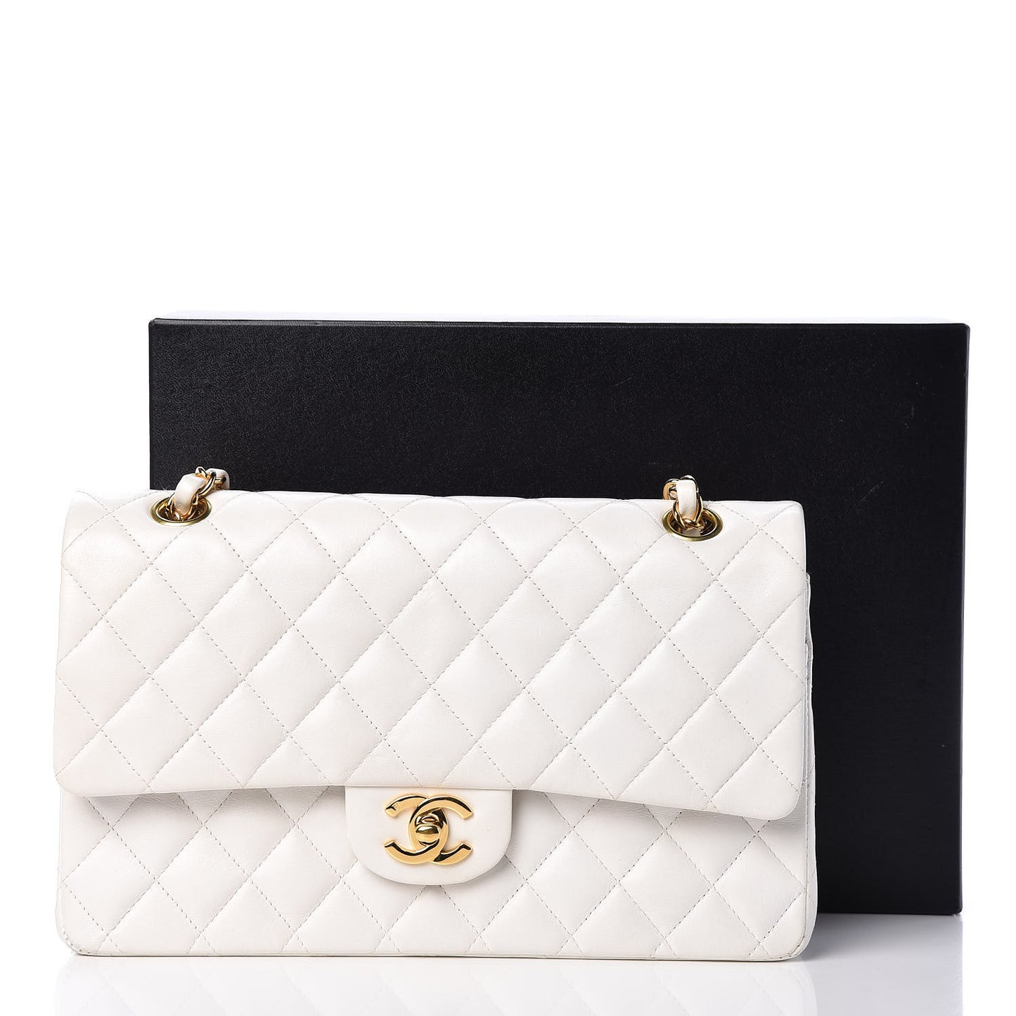 Lambskin Quilted Medium Double Flap White