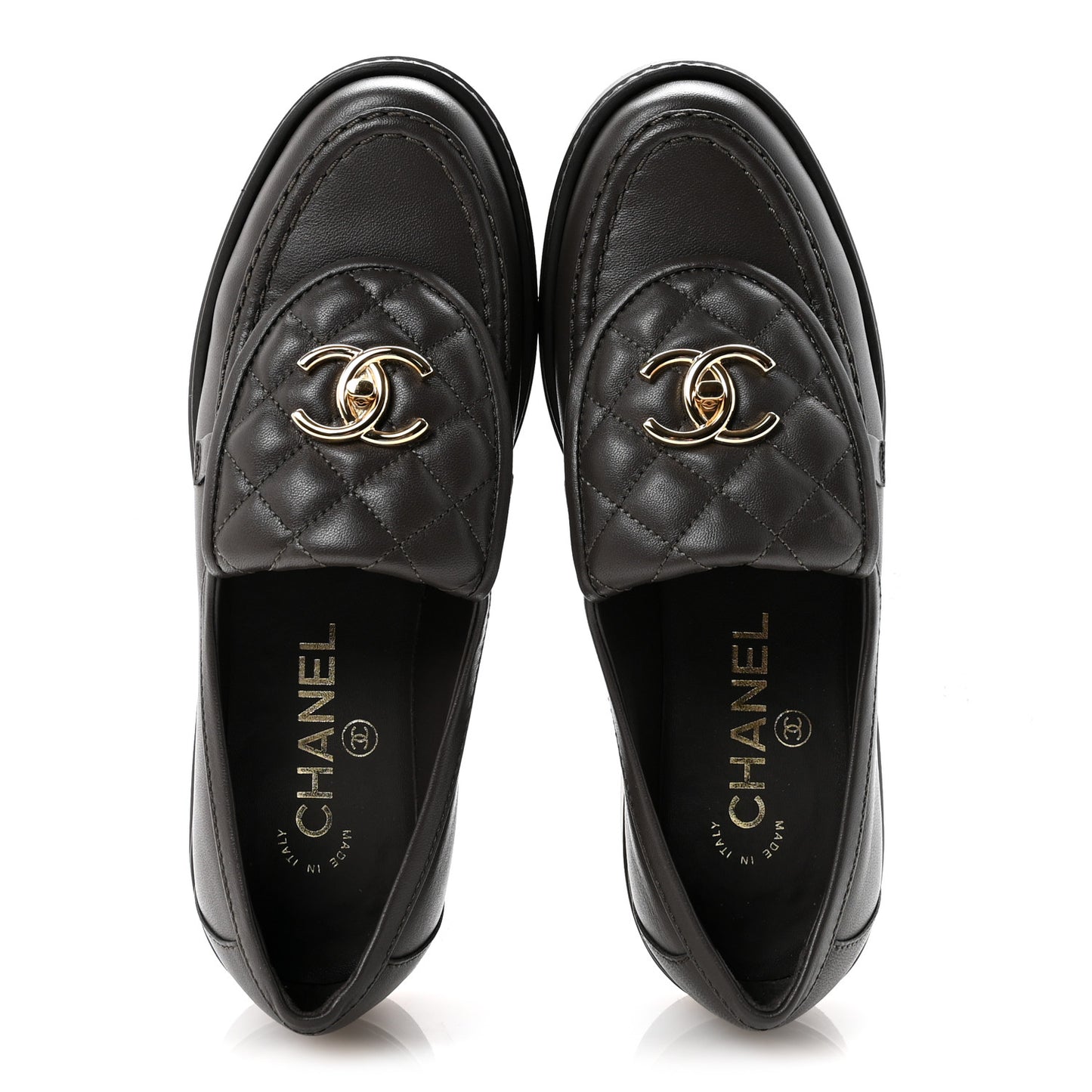 Lambskin Quilted CC Turnlock Loafers 36 Dark Brown
