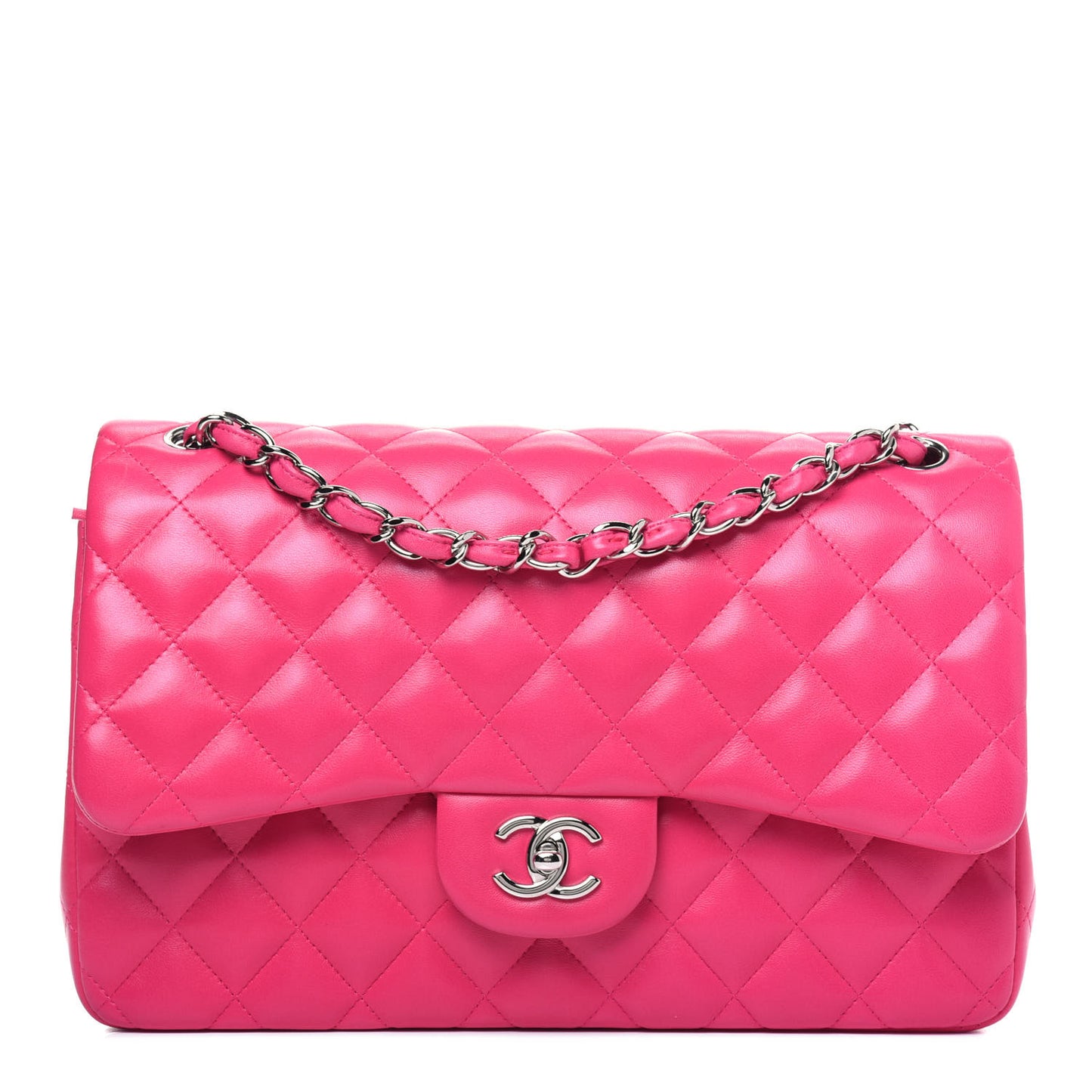 Lambskin Quilted Jumbo Double Flap Dark Pink