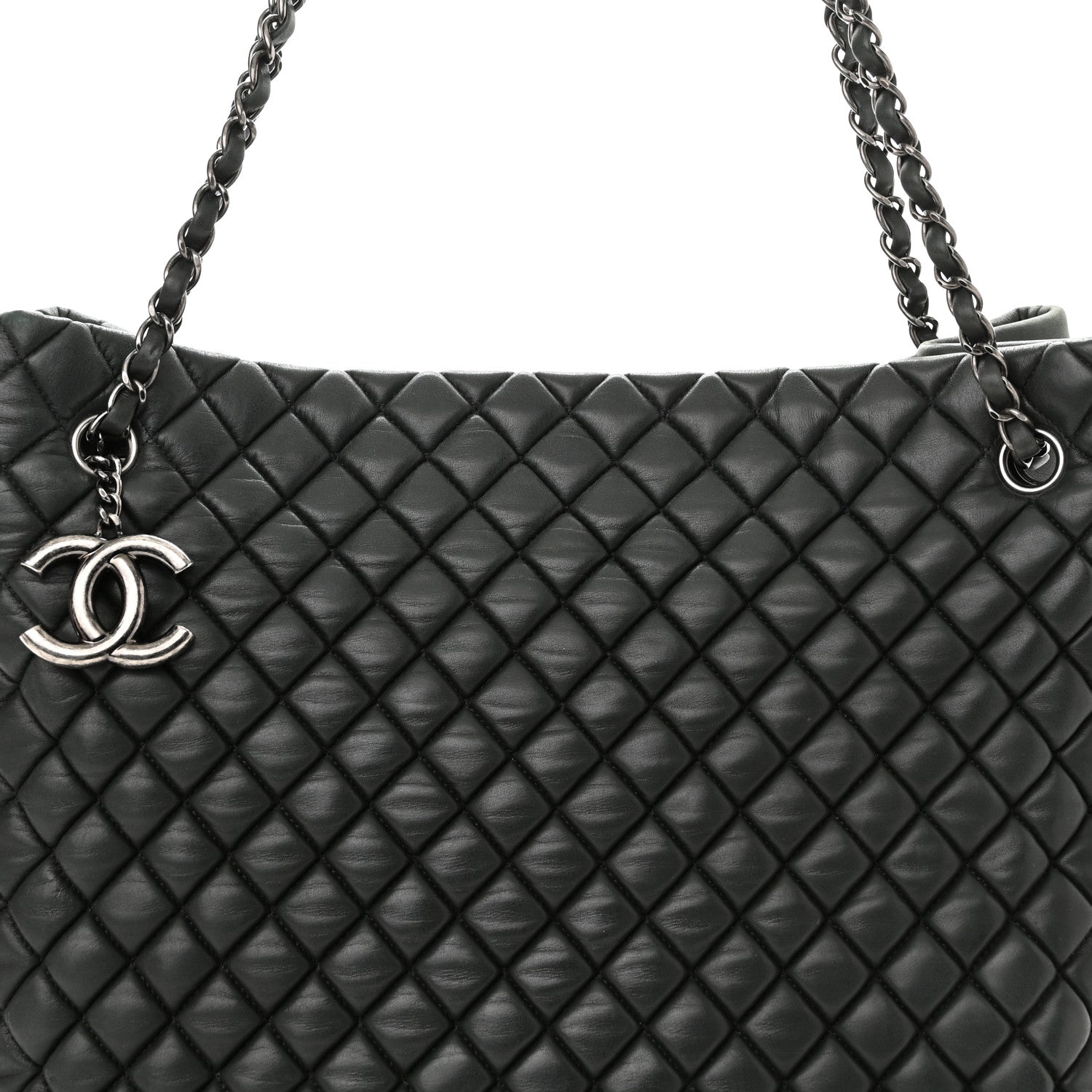 Chanel Iridescent Calfskin Quilted New Bubble North South Tote Dark Green 9 of 9