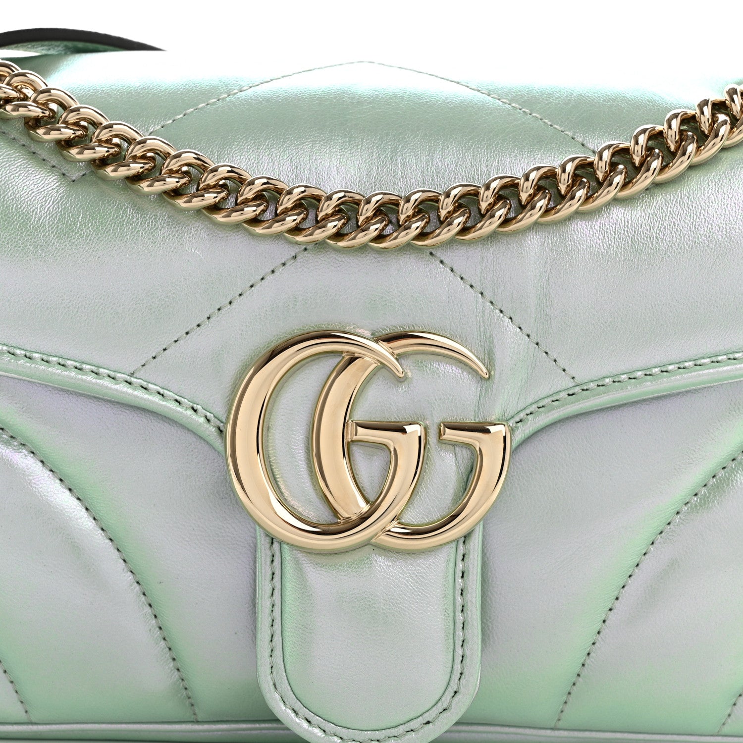 Gucci Iridescent Nappa Chevron Matelasse Small GG Marmont Shoulder Bag Iridescent Snow Light Blue 8 of 10