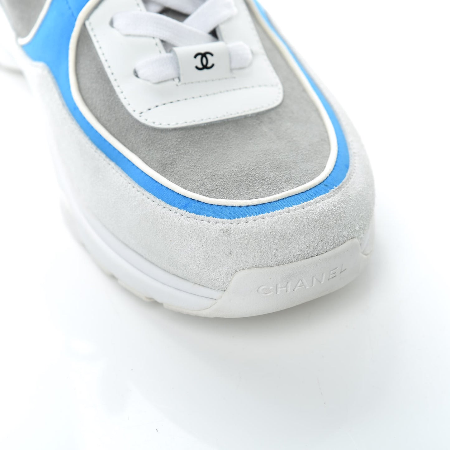Suede Calfskin Mens CC Sneakers 43 White Grey Blue