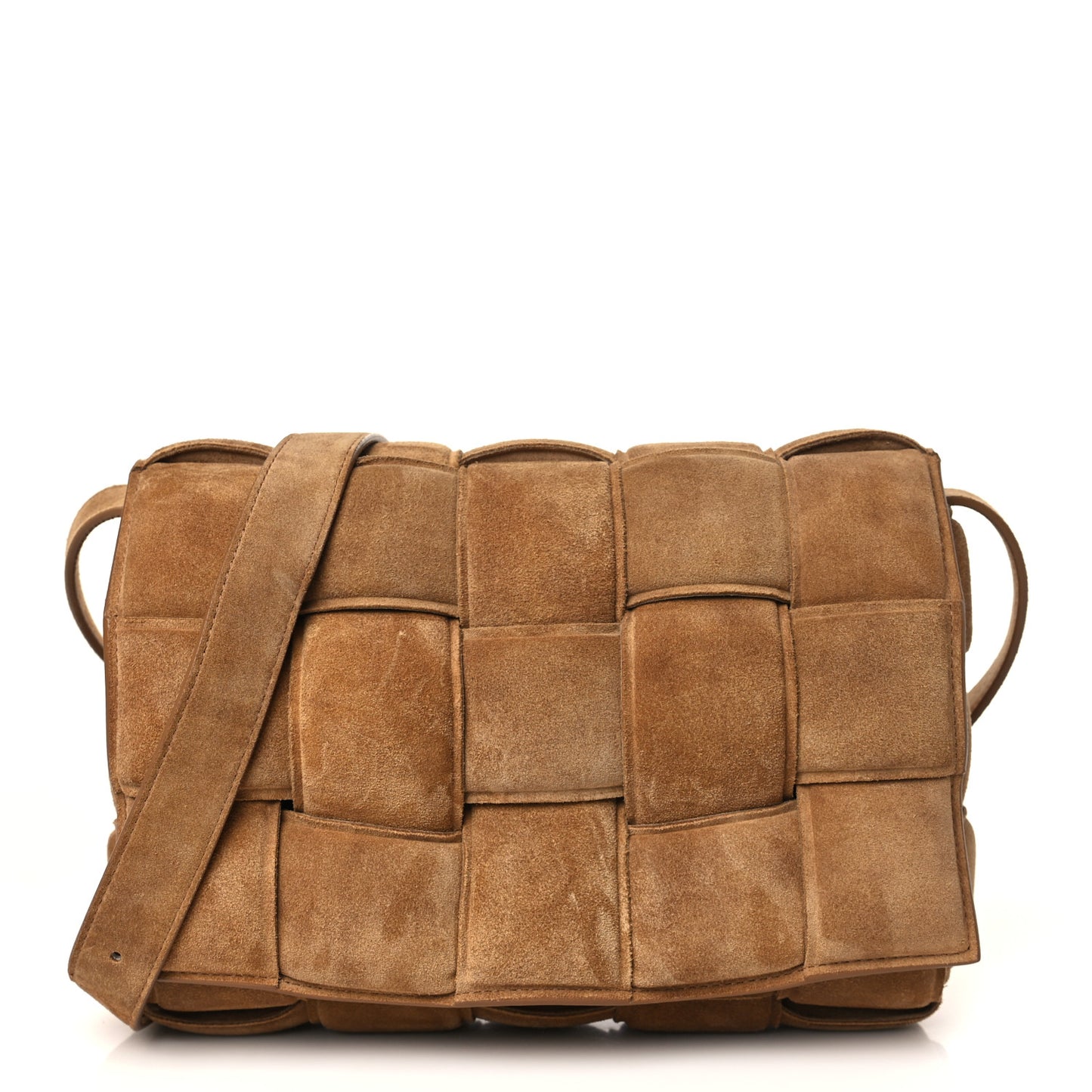 Suede Maxi Intrecciato Padded Cassette Crossbody Bag Taupe