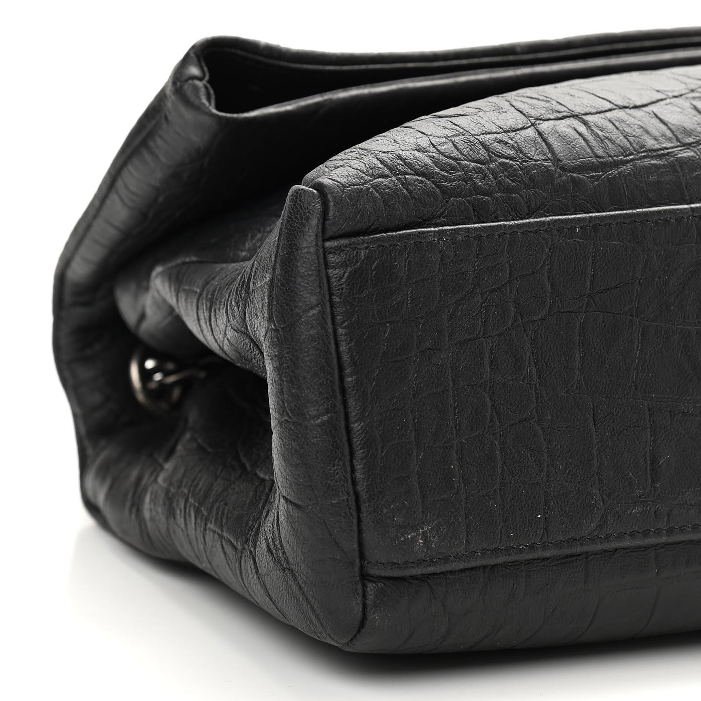 Calfskin Crocodile Embossed Medium West Hollywood Monogram Fold-Over Black