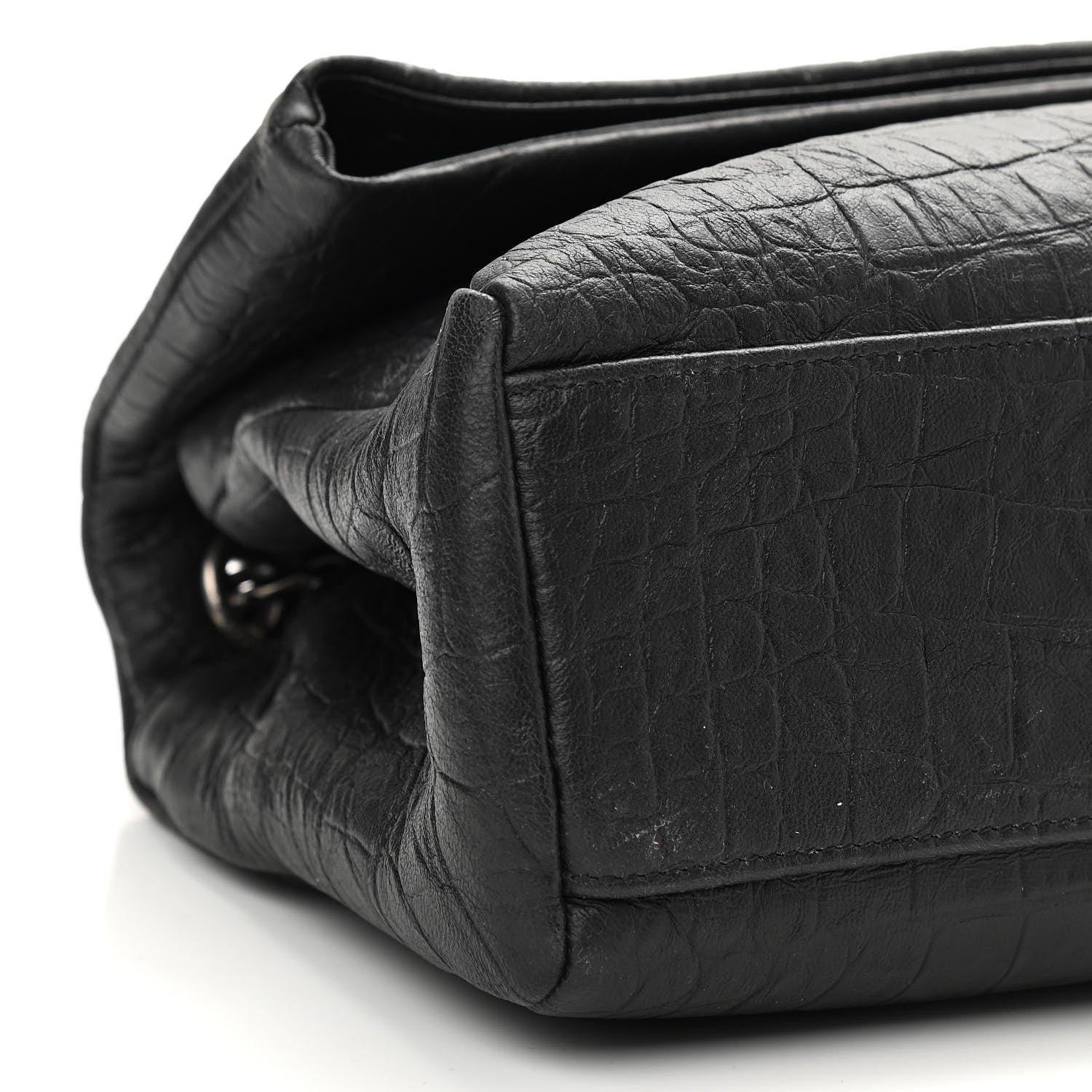 Saint Laurent Calfskin Crocodile Embossed Medium West Hollywood Monogram Fold-Over Black 12 of 14