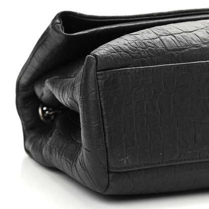 Saint Laurent Calfskin Crocodile Embossed Medium West Hollywood Monogram Fold-Over Black 12 of 14