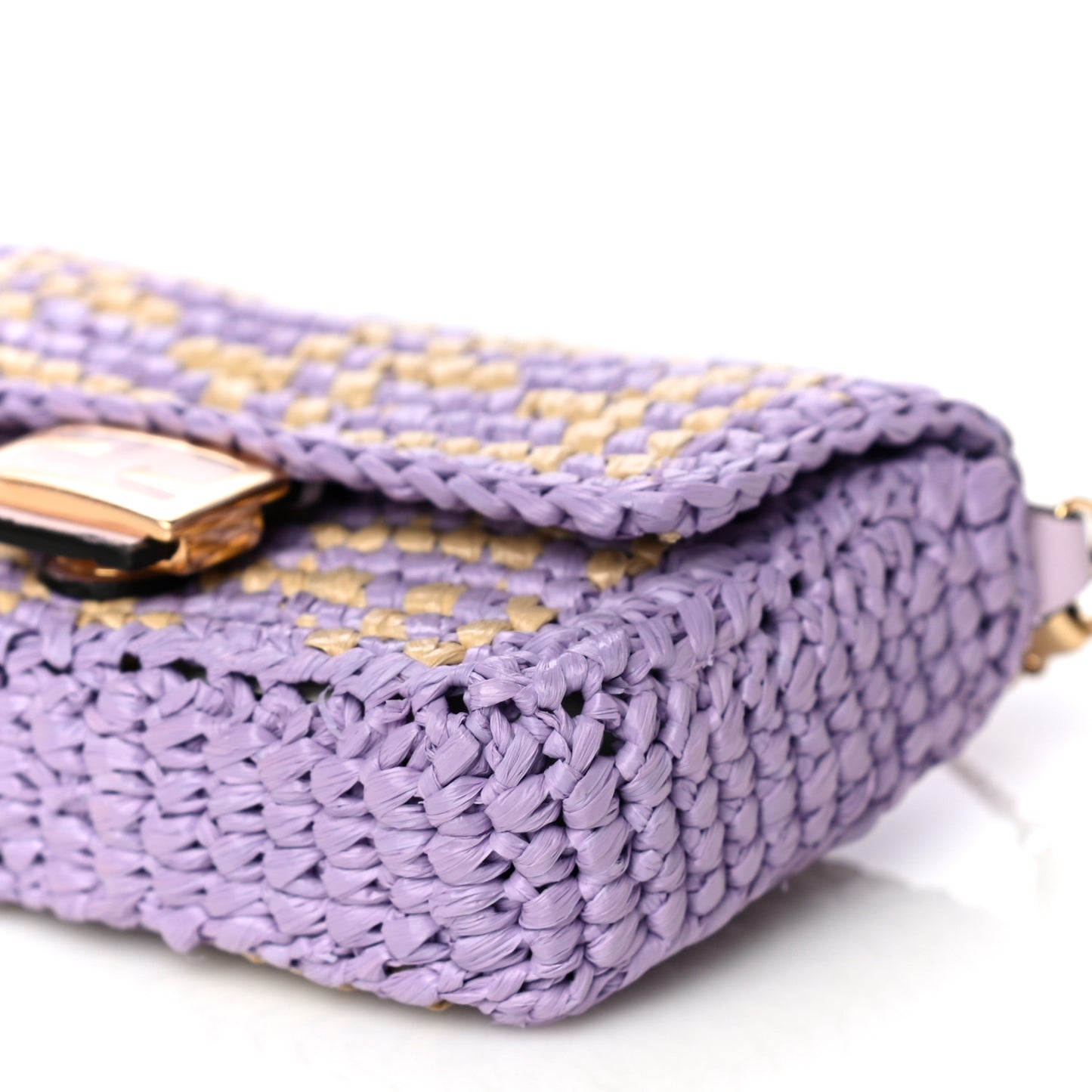 Raffia Vitello Seta FF Woven Nano Baguette Charm Anemone Natural