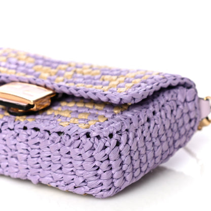 Fendi Raffia Vitello Seta FF Woven Nano Baguette Charm Anemone Natural 9 of 9