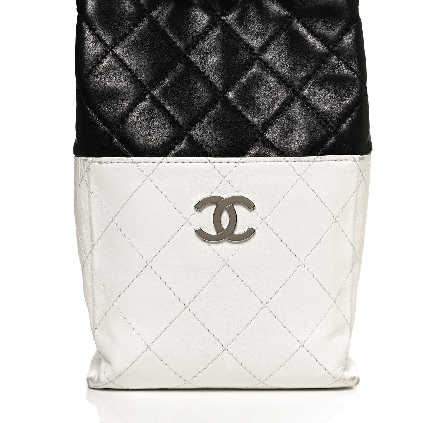 Lambskin Quilted Bi-Color Drawstring Shoulder Bag Black White