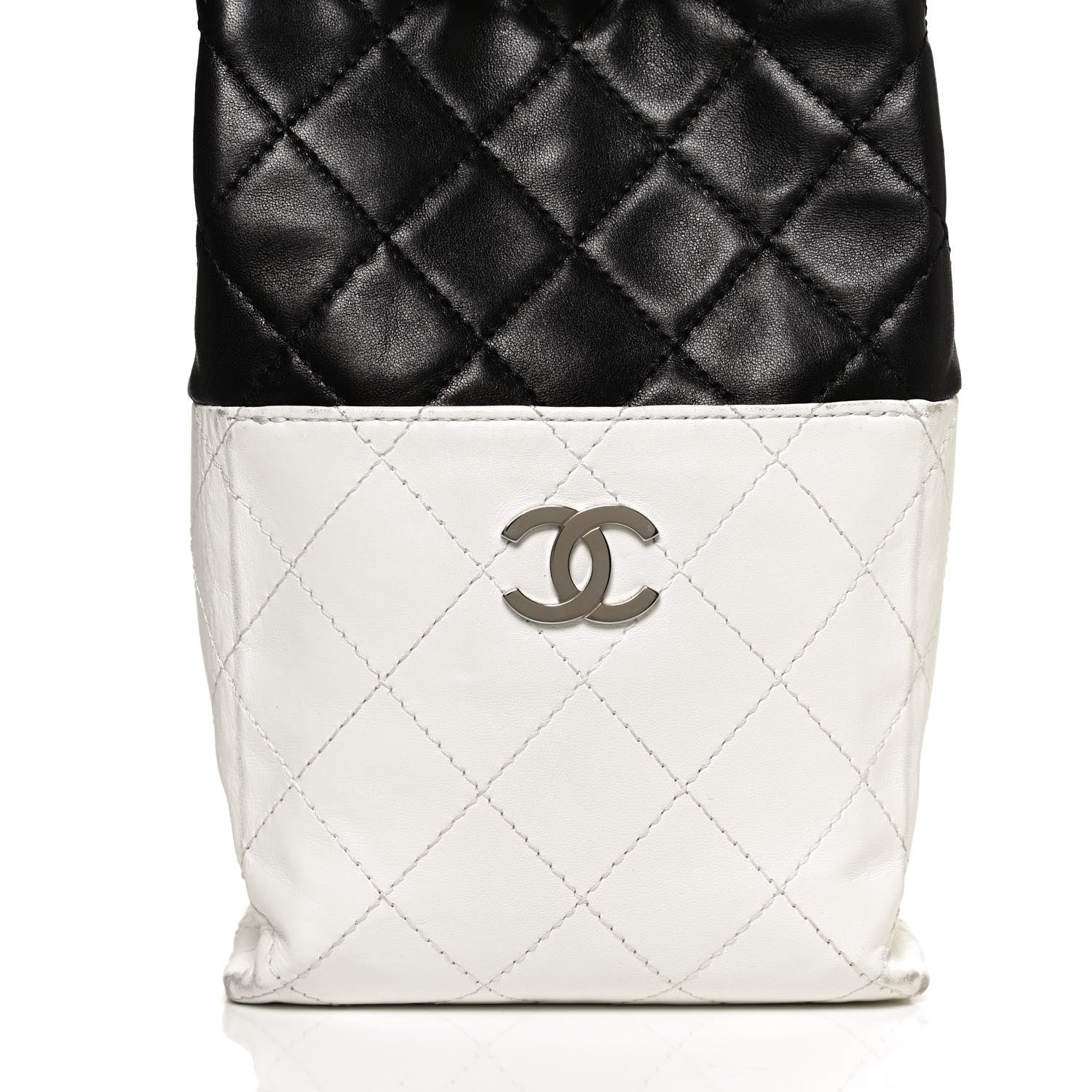 Chanel Lambskin Quilted Bi-Color Drawstring Shoulder Bag Black White 7 of 9