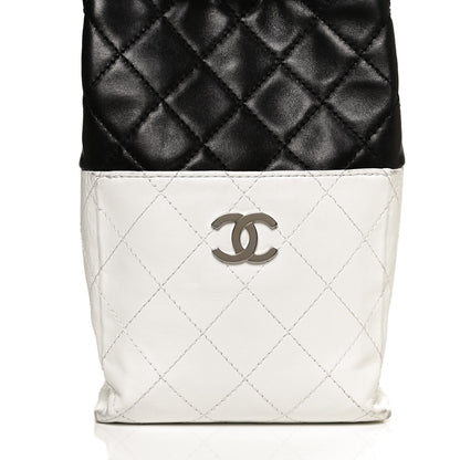 Chanel Lambskin Quilted Bi-Color Drawstring Shoulder Bag Black White 7 of 9