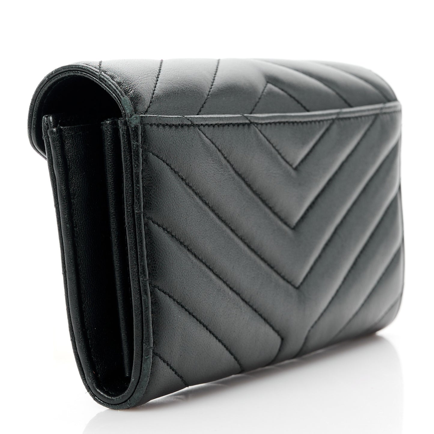 SAINT LAURENT Lambskin Y Quilted Monogram Large Loulou Flap Wallet Black