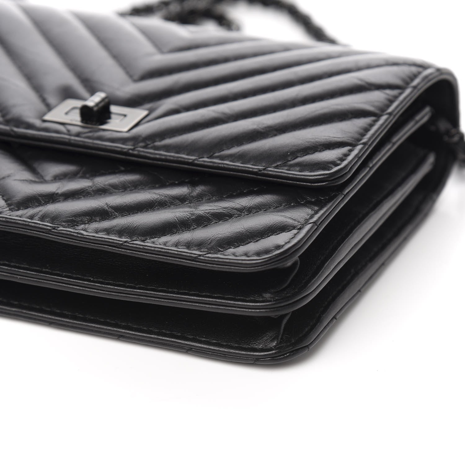 Chanel Aged Calfskin Chevron Quilted Reissue 2.55 Square Wallet On Chain WOC So Black 9 of 11