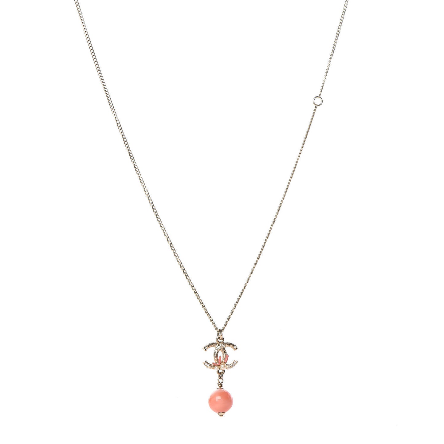 Crystal Pearl CC Drop Pendant Necklace Gold