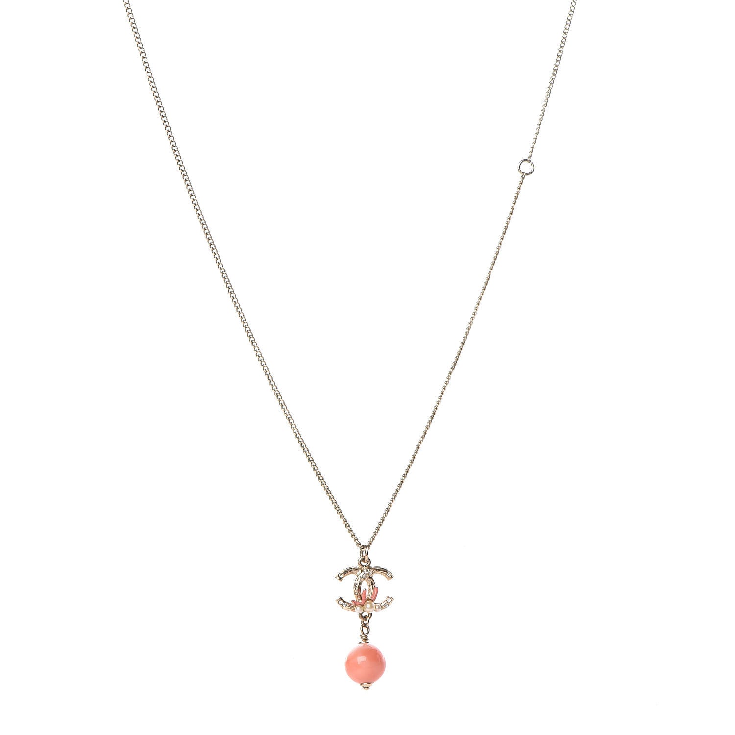 Chanel Crystal Pearl CC Drop Pendant Necklace Gold 1 of 4