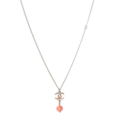 Chanel Crystal Pearl CC Drop Pendant Necklace Gold 1 of 4
