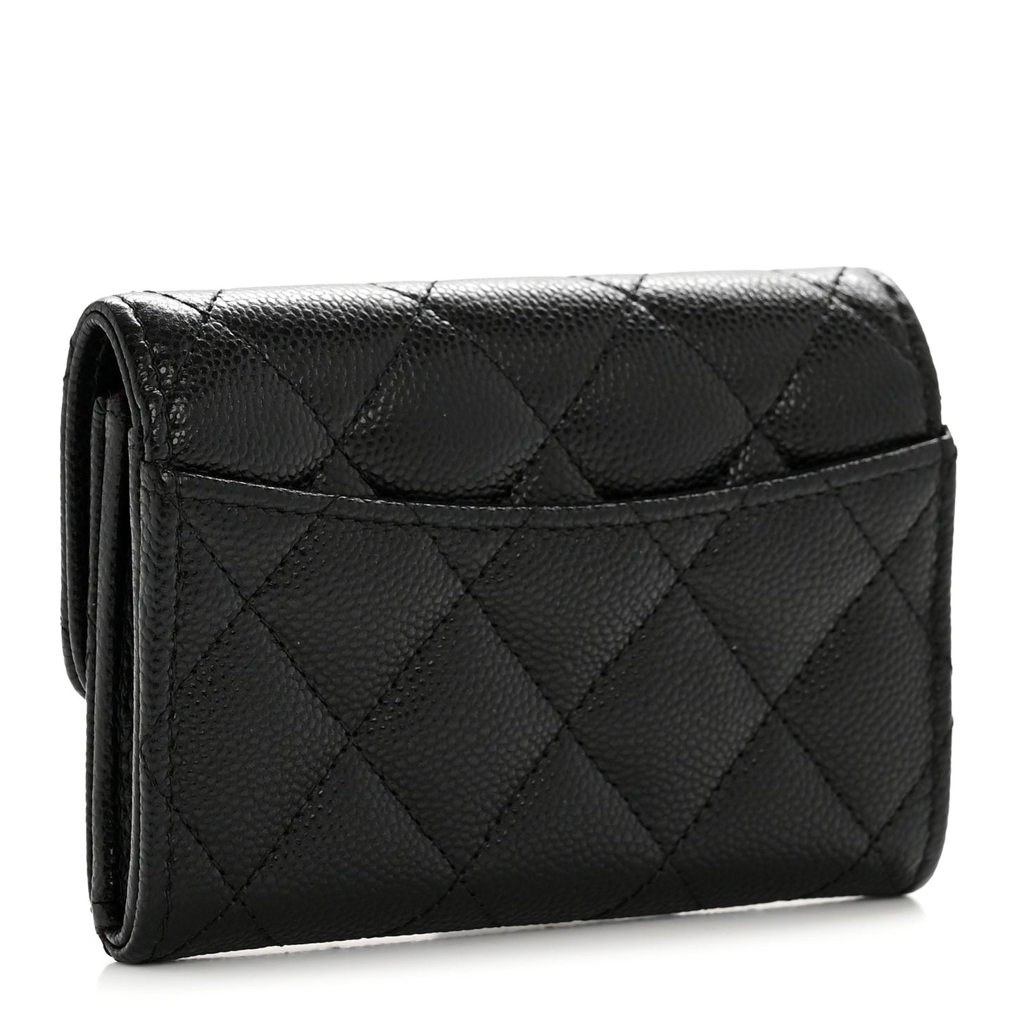 Caviar Quilted Flap Card Holder Wallet Black