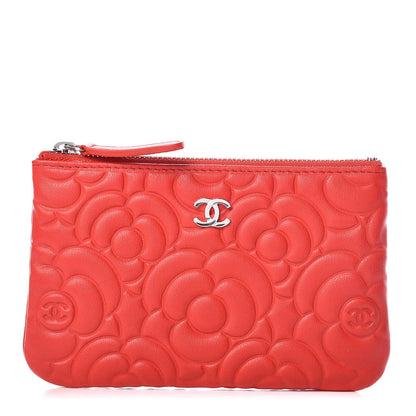 Chanel Goatskin Camellia Embossed Cosmetic Pouch Red 1 of 10