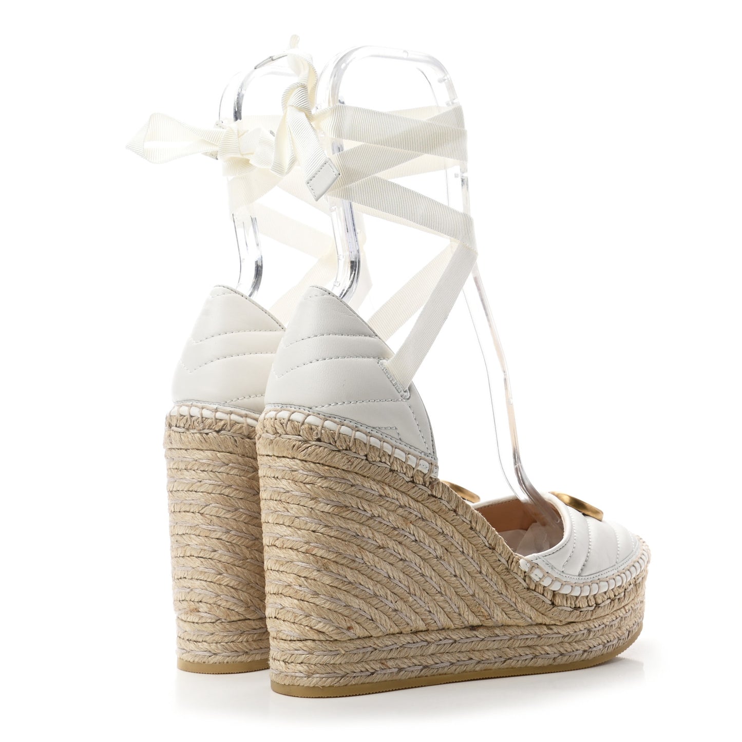 Nappa Matelasse GG Marmont Ankle Wrap Platform 35/120mm Espadrille Wedges 38.5 Great White