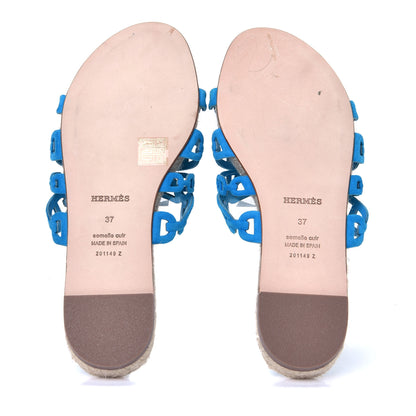 Hermes Suede Goatskin Ancone Espadrille Sandals 37 Bleu Vif 4 of 4