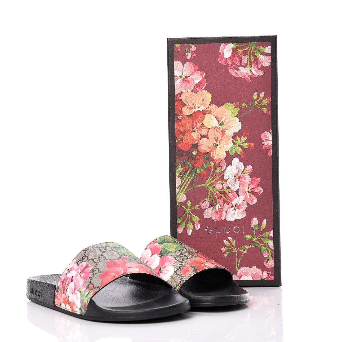 GG Supreme Monogram Blooms Slide Sandals 40 Beige Multicolor