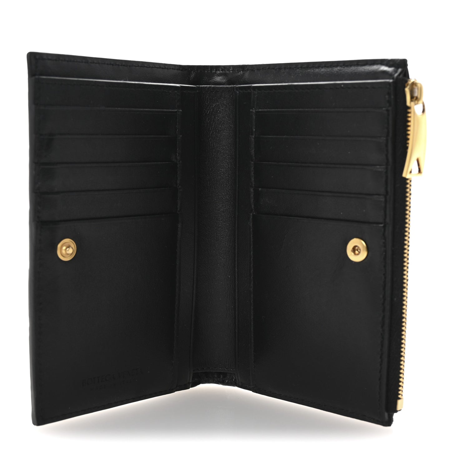 Nappa Intrecciato Medium Bi-Fold Zip Wallet Black