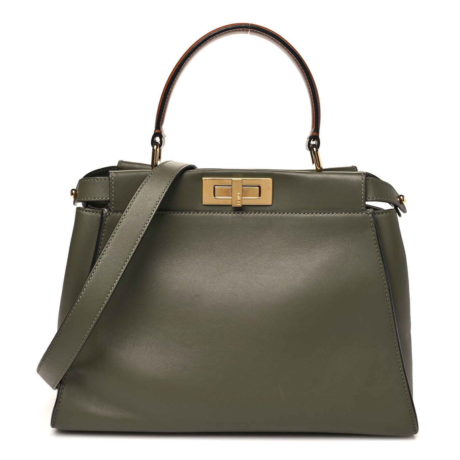 Fendi Vitello Seta Light Aura Shiny Nappa Medium Peekaboo I SEE U Satchel Equatore Cuoio 1 of 12