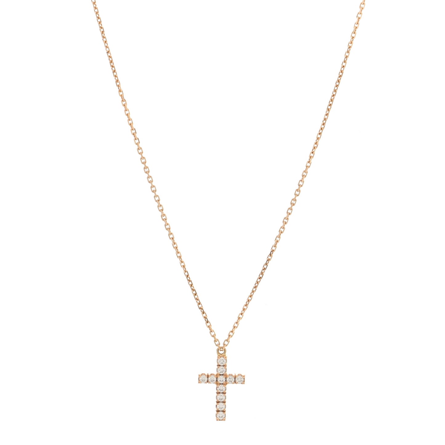 18K Pink Gold Diamond Symbols Cross Pendant Necklace