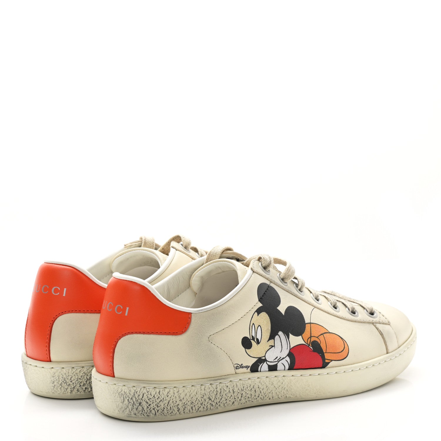 Gucci X DISNEY Miro Soft Calfskin Mickey Mouse Print Womens Ace Sneakers 36 Ivory Deep Orange 4 of 9