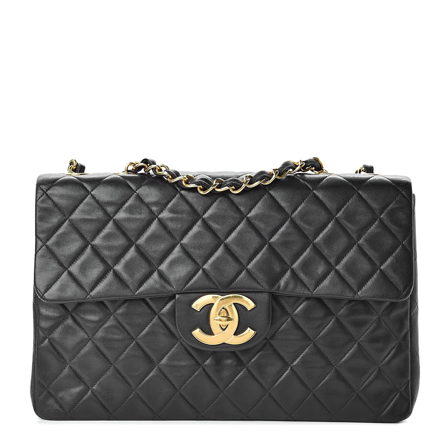 Lambskin Quilted XL Jumbo Single Flap Black