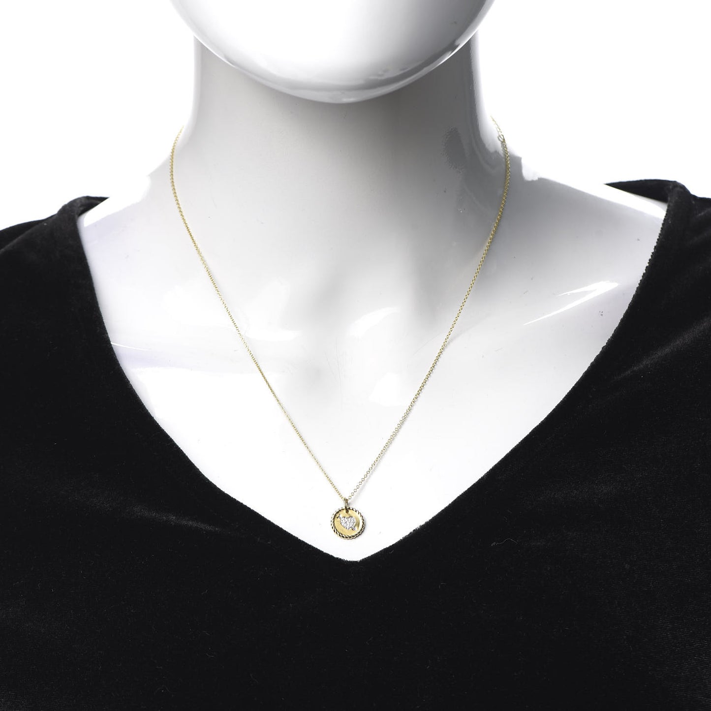 18K Yellow Gold Diamond Cable Collectibles Heart Charm Pendant Necklace