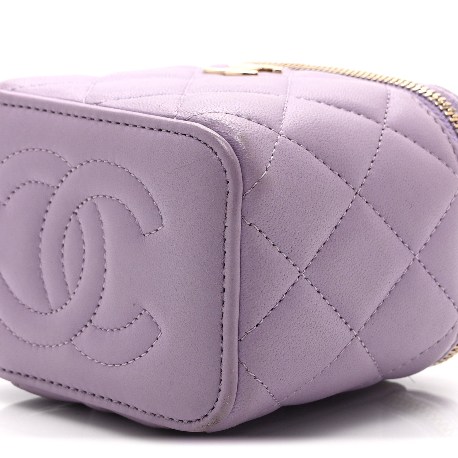 Chanel Lambskin Quilted Top Handle Mini Vanity Case With Chain Light Purple 10 of 11