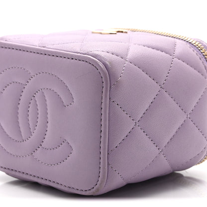 Chanel Lambskin Quilted Top Handle Mini Vanity Case With Chain Light Purple 10 of 11