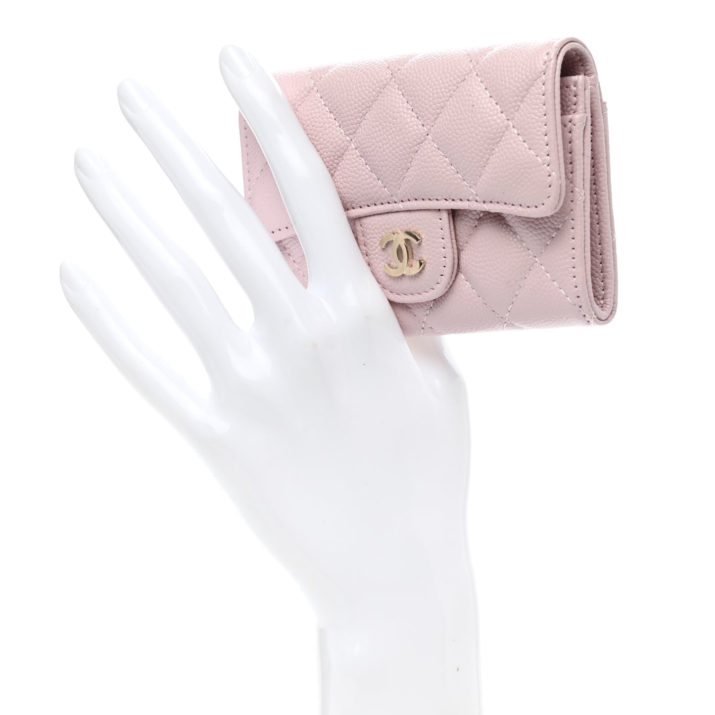 Caviar Quilted Flap Card Holder Wallet Light Pink