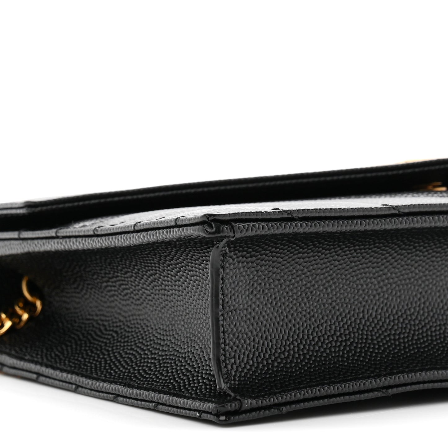 Grain De Poudre Matelasse Chevron Monogram Envelope Chain Wallet Black