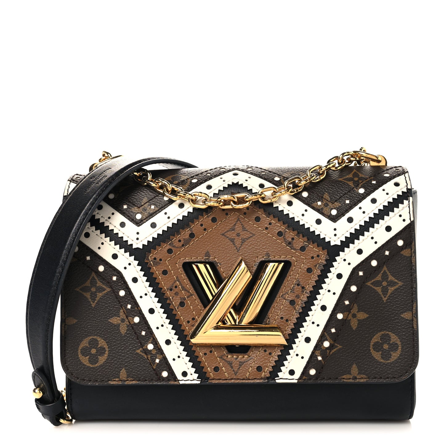 Veau Satin Monogram Twist Shoulder Bag MM Black