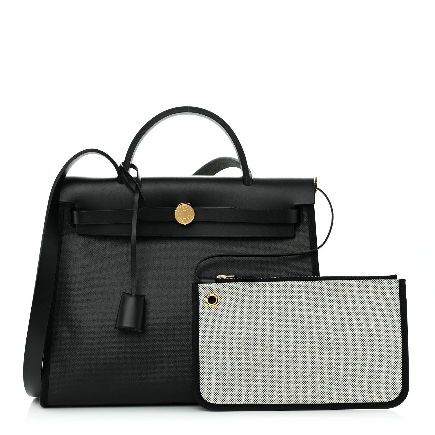 Hermes Toile H Berline Vache Hunter Herbag Zip PM 31 Black Ecru 1 of 12