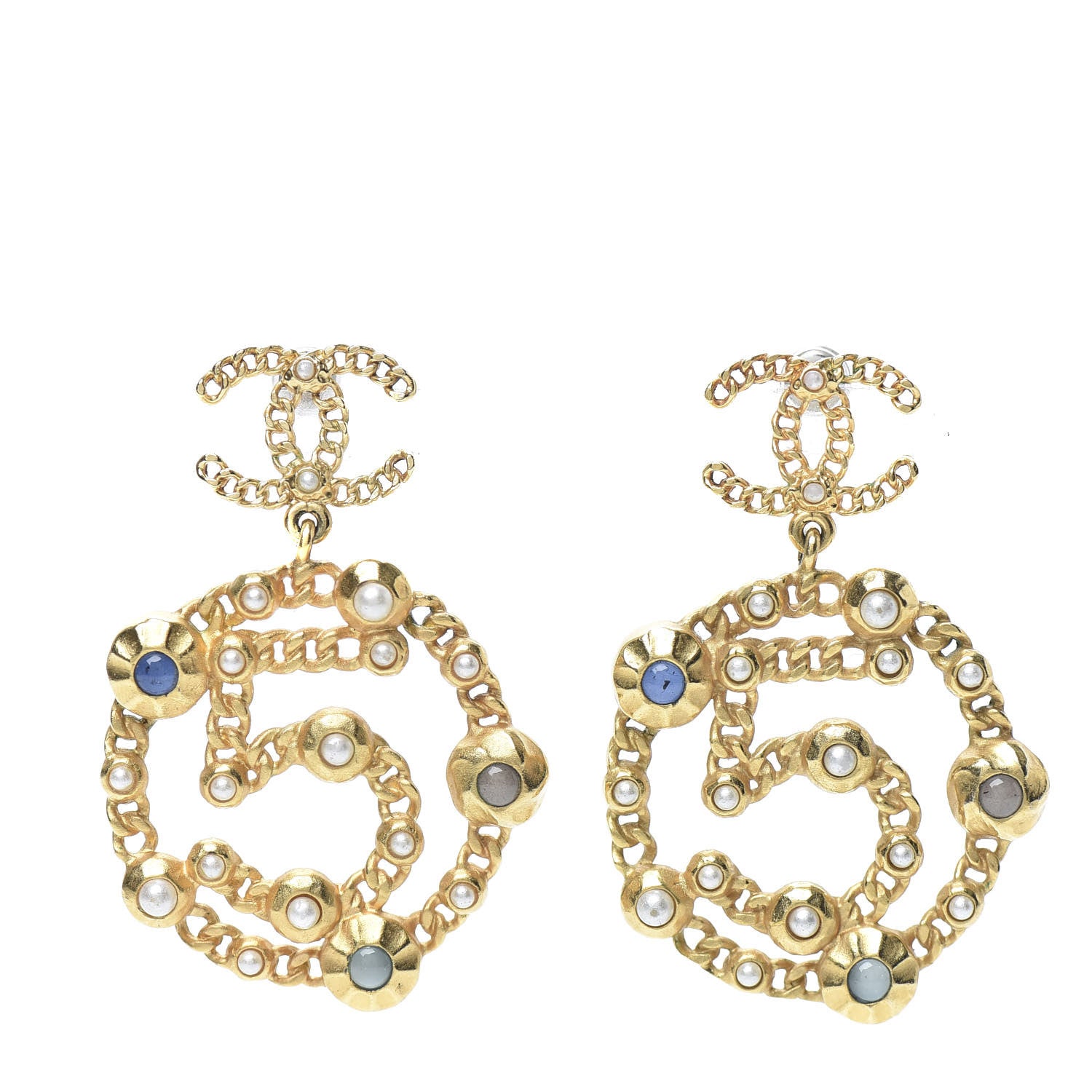 Chanel Pearl Gripoix No 5 CC Chain Drop Earrings Gold 1 of 5