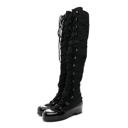 Chanel Nylon Rubber CC Lace Up Thigh High Boots 40 Black 3 of 6